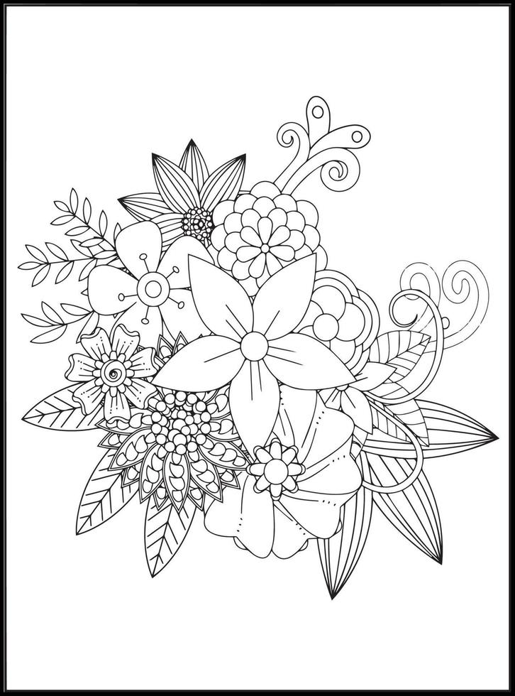 Doodles Flowers Coloring Pages vector