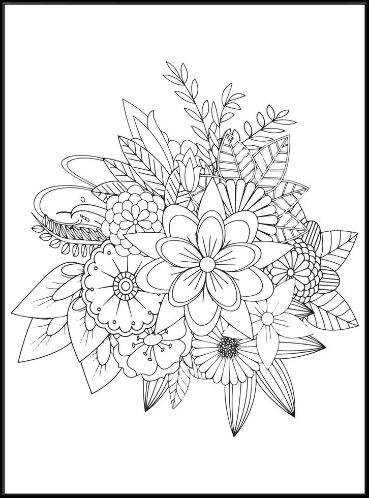 Doodles Flowers Coloring Pages vector