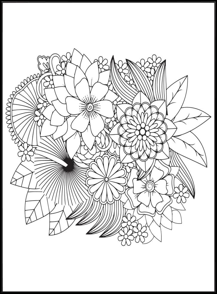 Doodles Flowers Coloring Pages vector