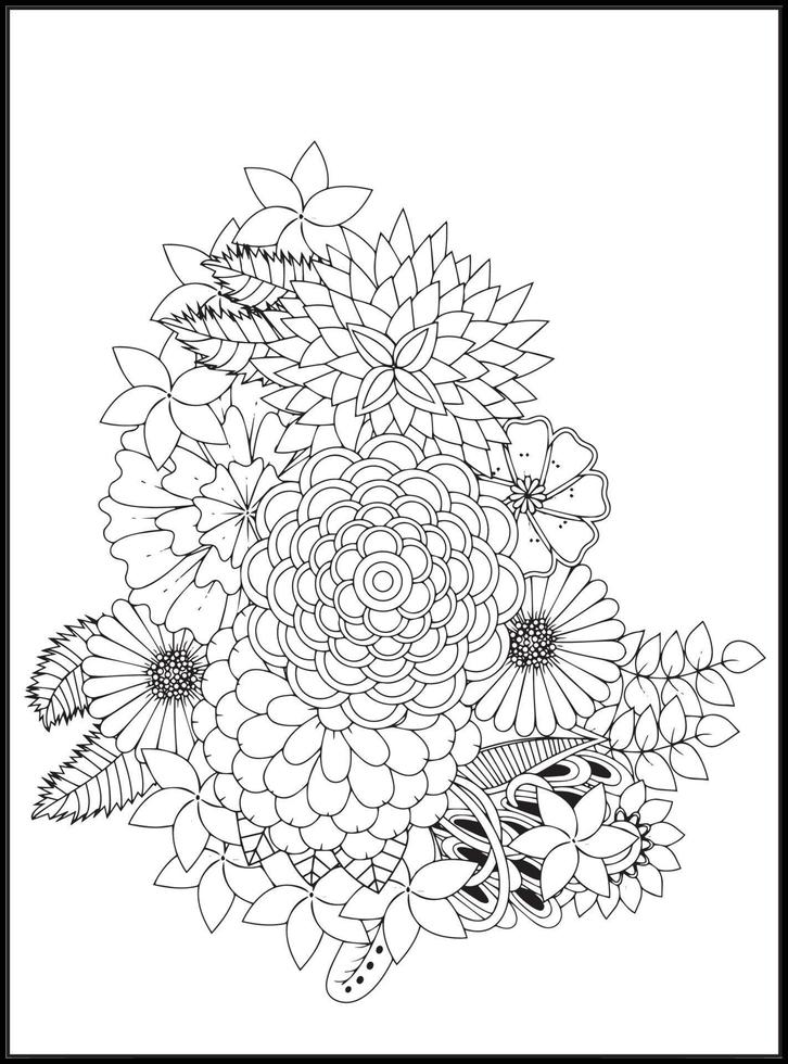 Doodles Flowers Coloring Pages vector