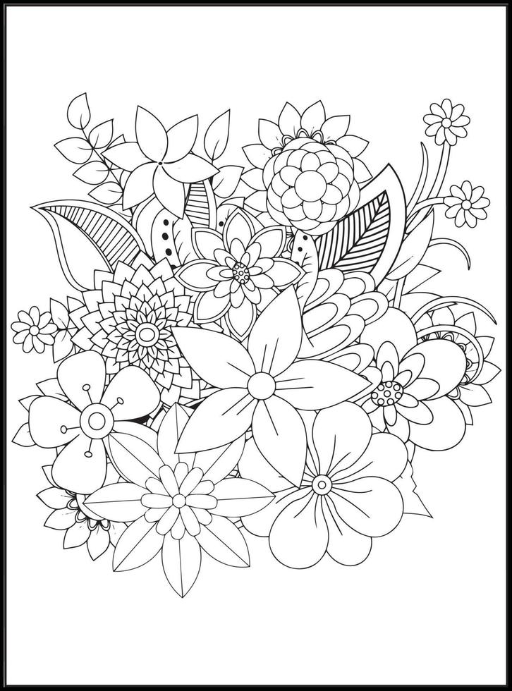 Doodles Flowers Coloring Pages vector