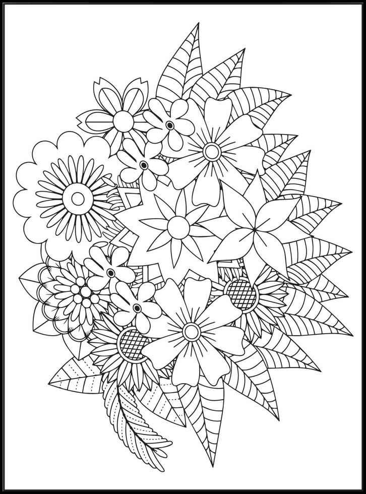 Doodles Flowers Coloring Pages vector