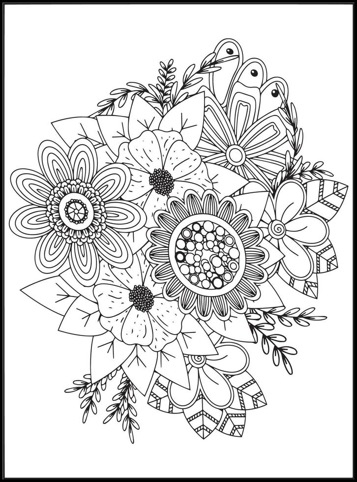 Doodles Flowers Coloring Pages vector