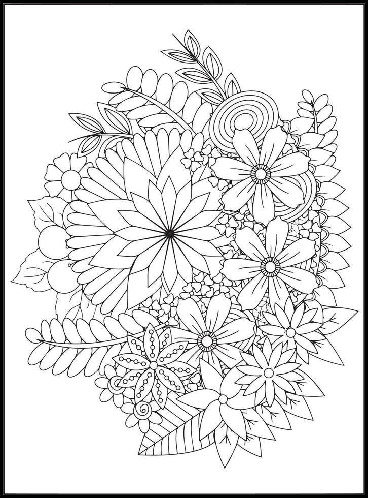 Doodles Flowers Coloring Pages vector