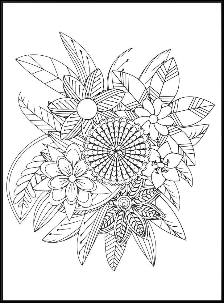 Doodles Flowers Coloring Pages vector