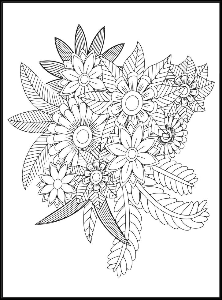 Doodles Flowers Coloring Pages vector