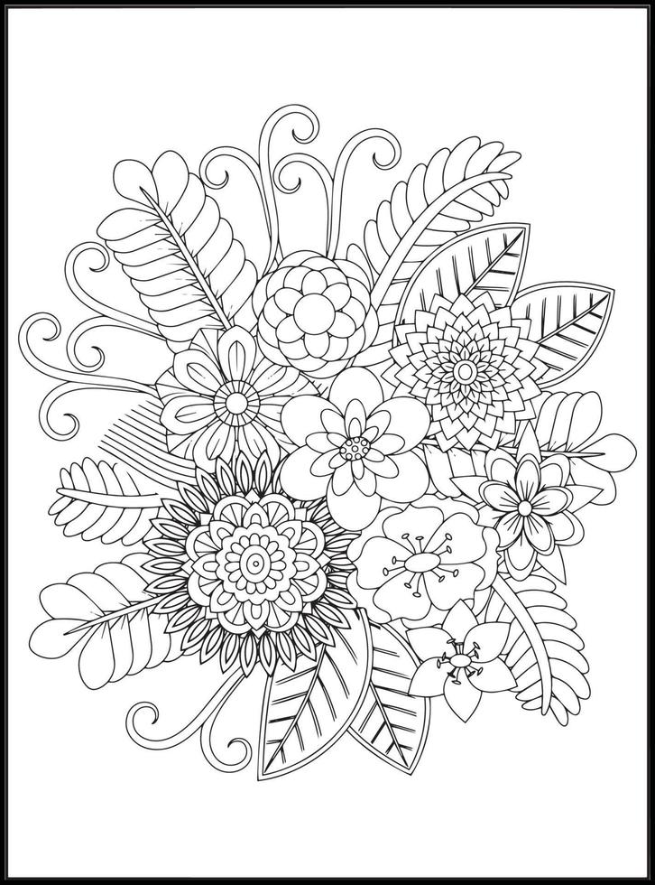 Doodles Flowers Coloring Pages vector