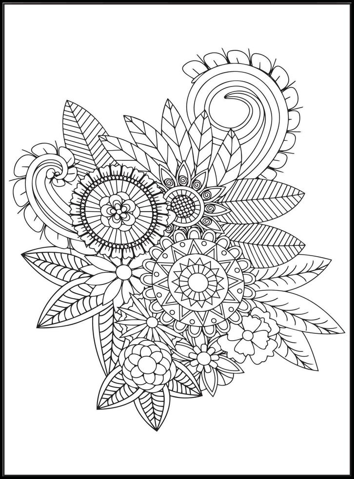 Doodles Flowers Coloring Pages vector