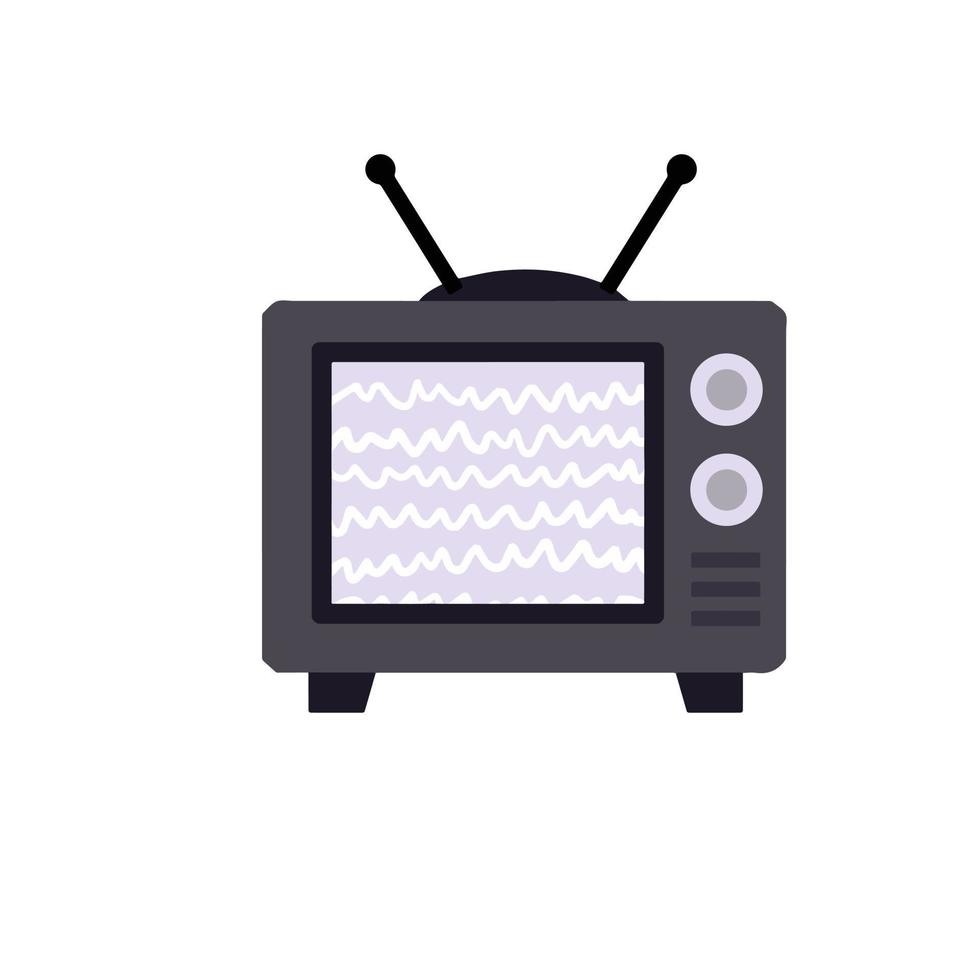 Old TV. Retro television. Problems with broadcasting. Noise and interference on the screen. Home appliance with an antenna. Watch movies and videos. Flat cartoon vector