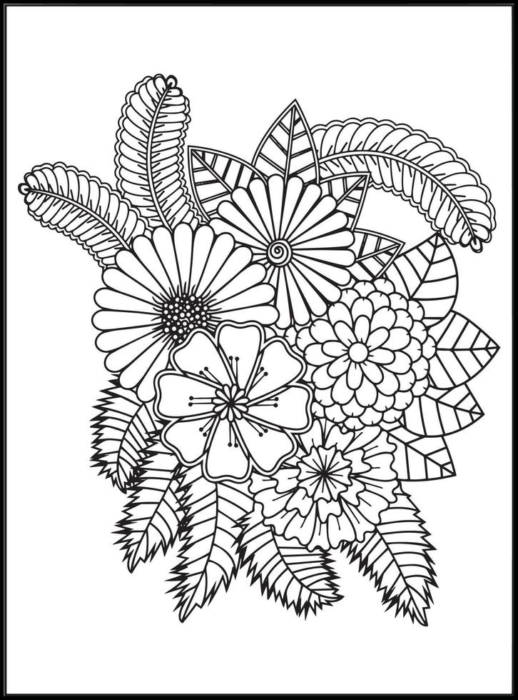 Doodles Flowers Coloring Pages vector