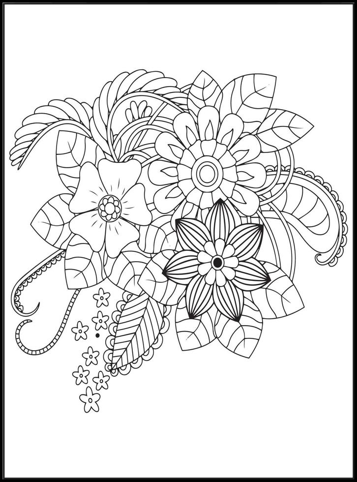 Doodles Flowers Coloring Pages vector