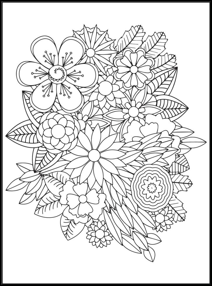 Doodles Flowers Coloring Pages vector