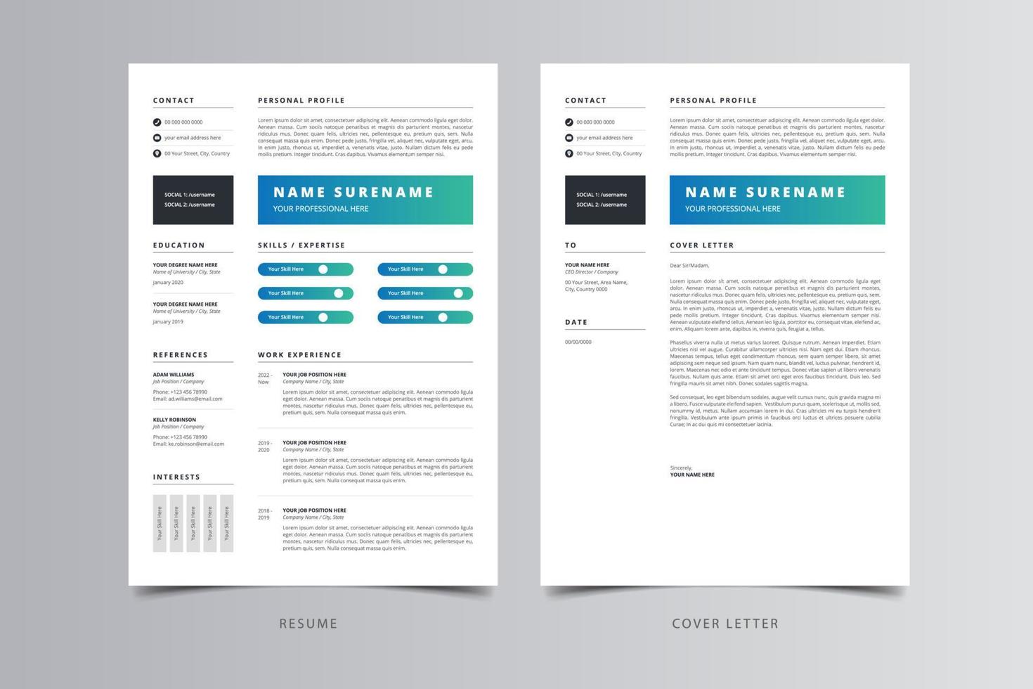 plantilla de currículum, plantilla de currículum moderno profesional, plantilla de cv vector