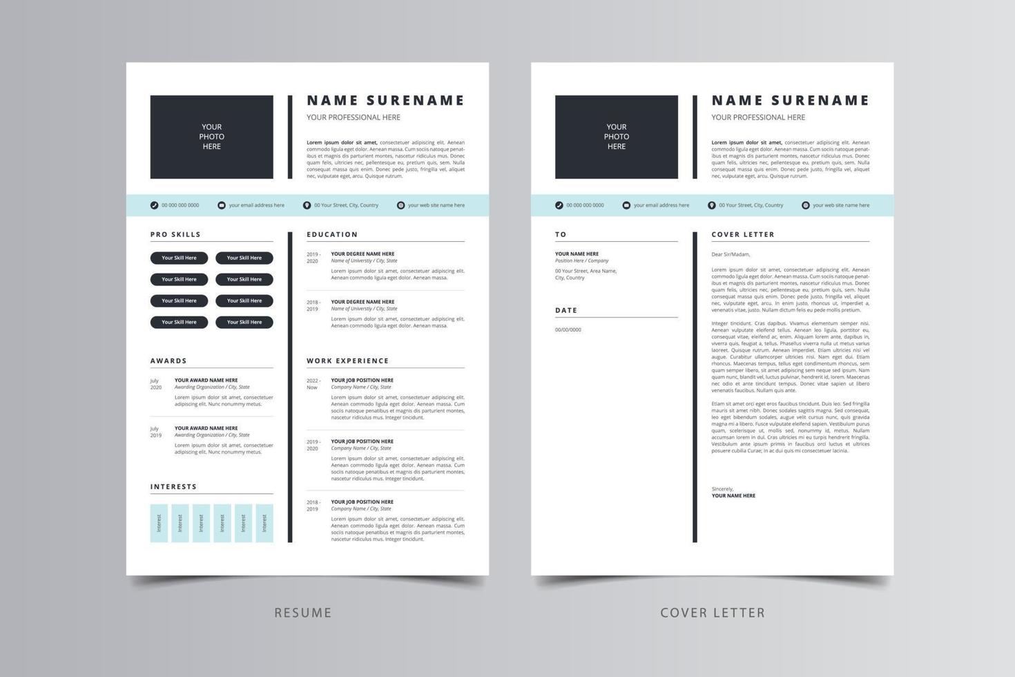 plantilla de currículum, plantilla de currículum moderno profesional, plantilla de cv vector