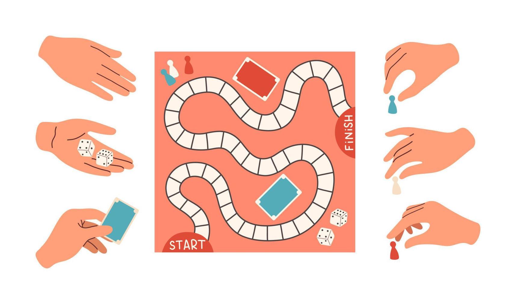 Group of people playing together with a board game. Vector illustration