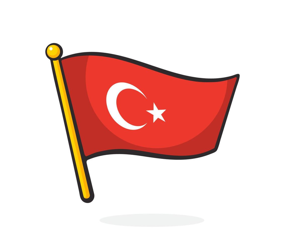 Cartoon illustration of flag of Turkey on flagstaff vector