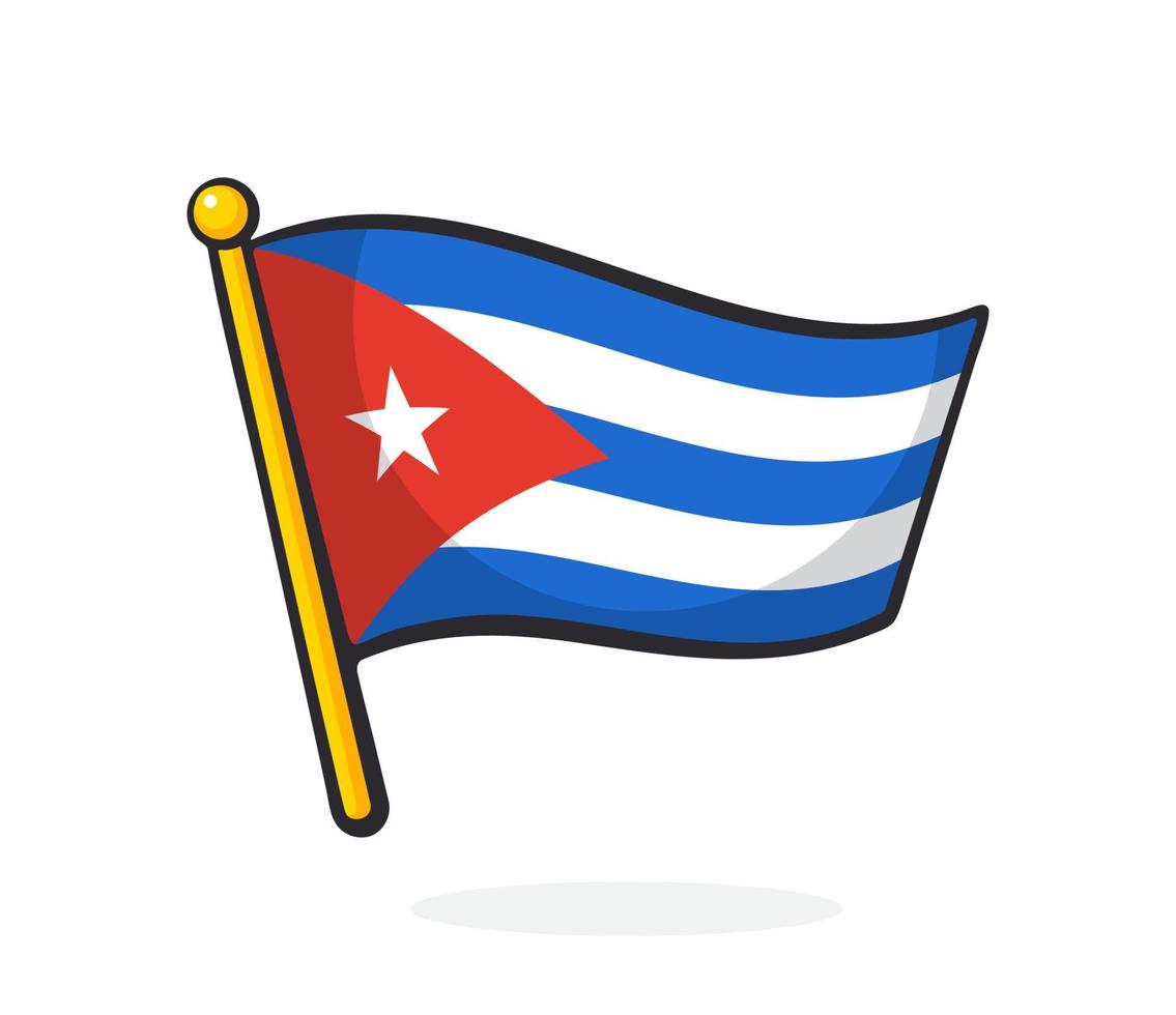 Cartoon illustration of flag of Cuba on flagstaff vector