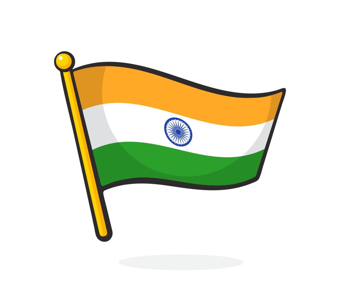 caricatura, ilustración, de, bandera, de, india, en, flagstaff vector