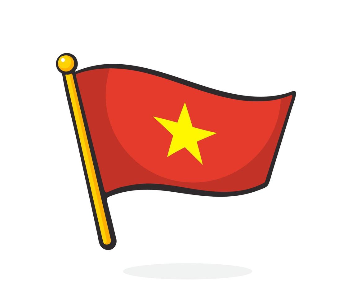 Cartoon illustration of flag of Vietnam on flagstaff vector