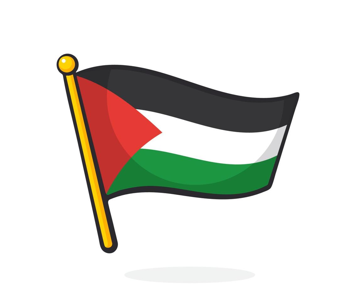 caricatura, ilustración, de, bandera palestina, en, flagstaff vector