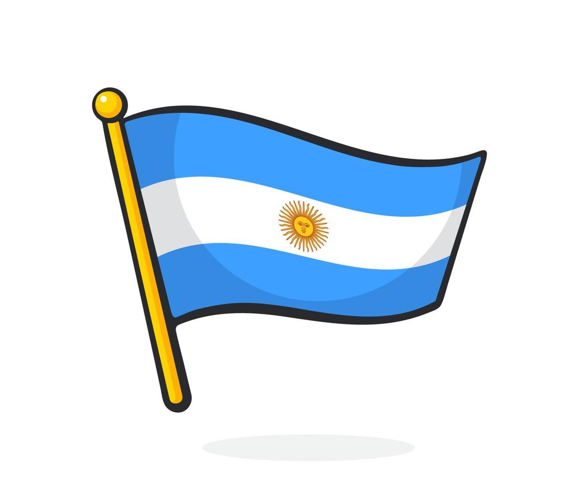 Cartoon illustration of flag of Argentina on flagstaff vector