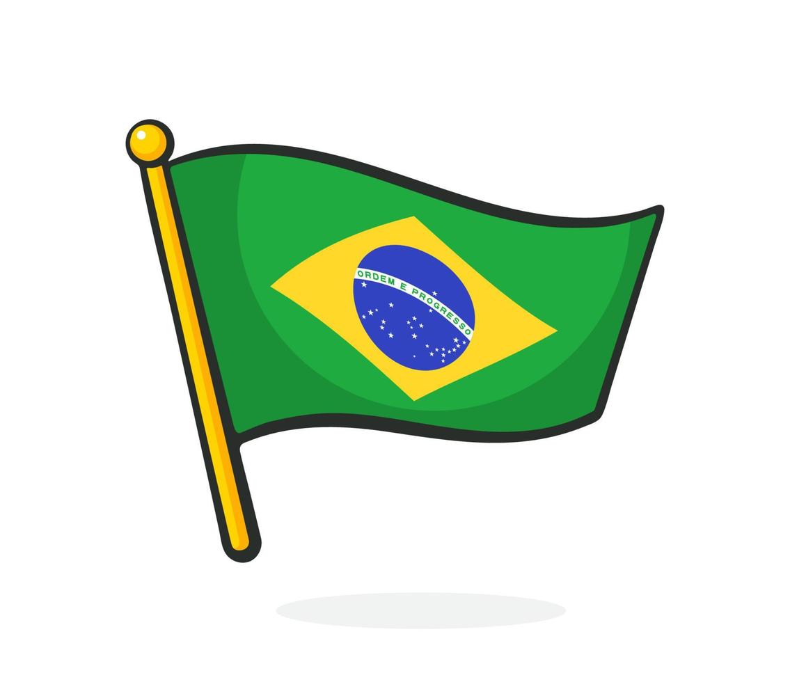 Cartoon illustration of flag of Brazil on flagstaff vector