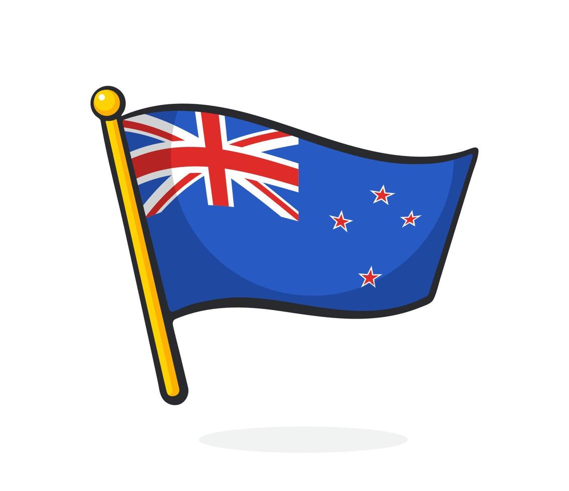 Cartoon illustration of flag of New Zealand on flagstaff vector