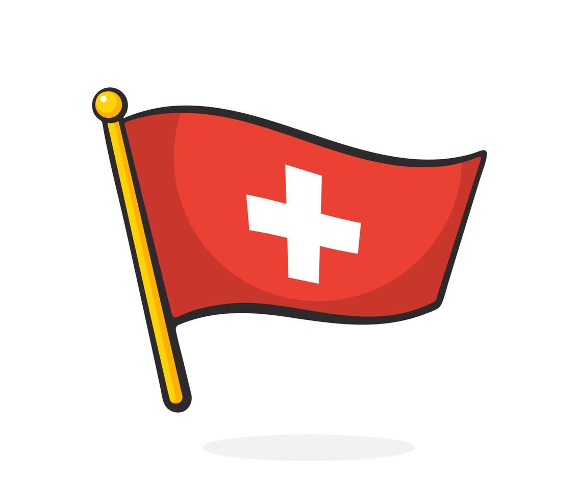 caricatura, ilustración, de, bandera, de, suiza, en, flagstaff vector