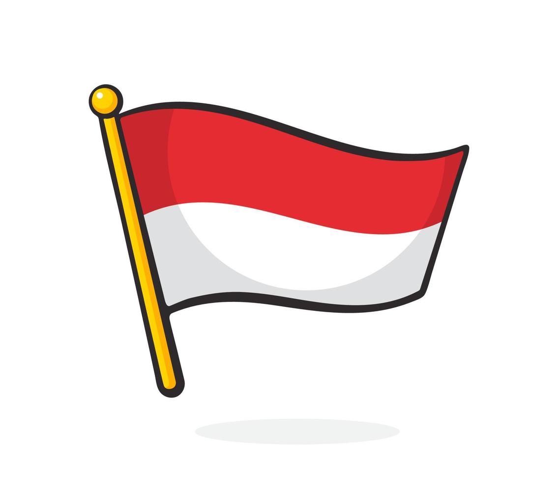 Cartoon illustration of flag of Indonesia on flagstaff vector