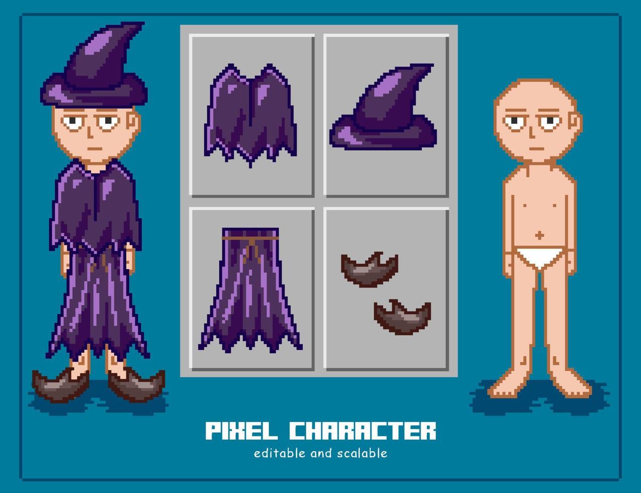 Pixel Art Witch editable Part By Part vector