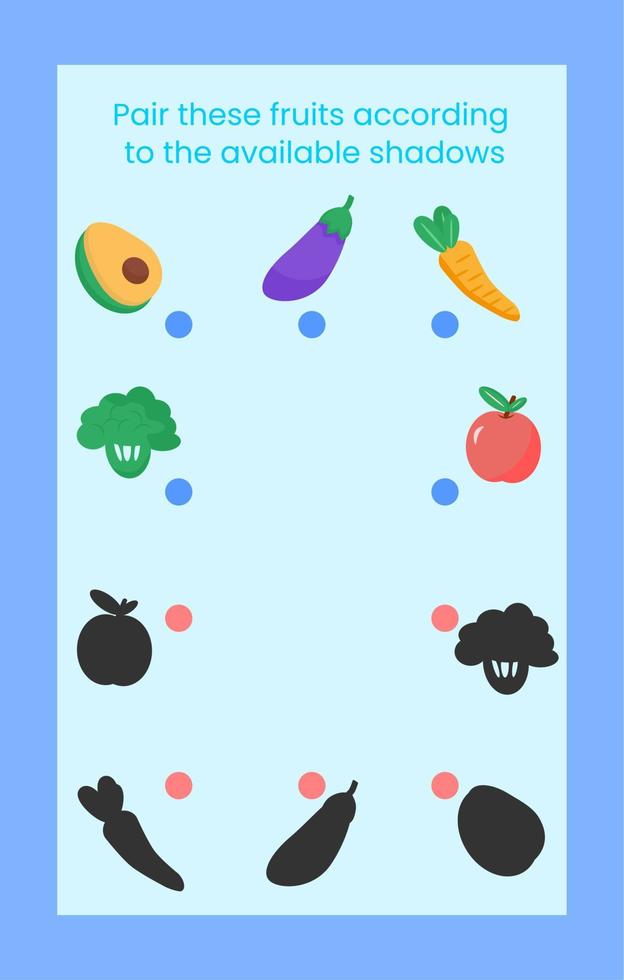 la hoja de actividades para niños dibuja una línea, haciendo coincidir la fruta y su sombra. Adecuado para libros de actividades para niños a partir de 3 años. vector