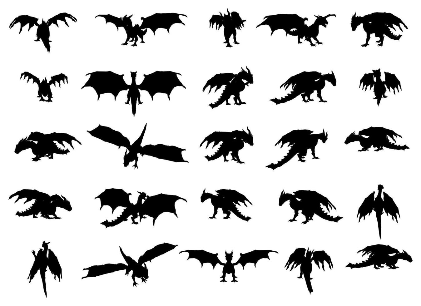 25 poses of dragon silhouette vector edition 1