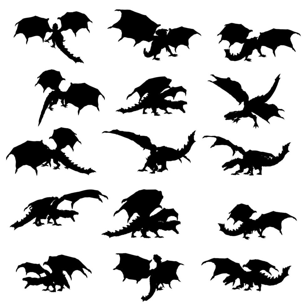 poses of dragon silhouette vector edition 2