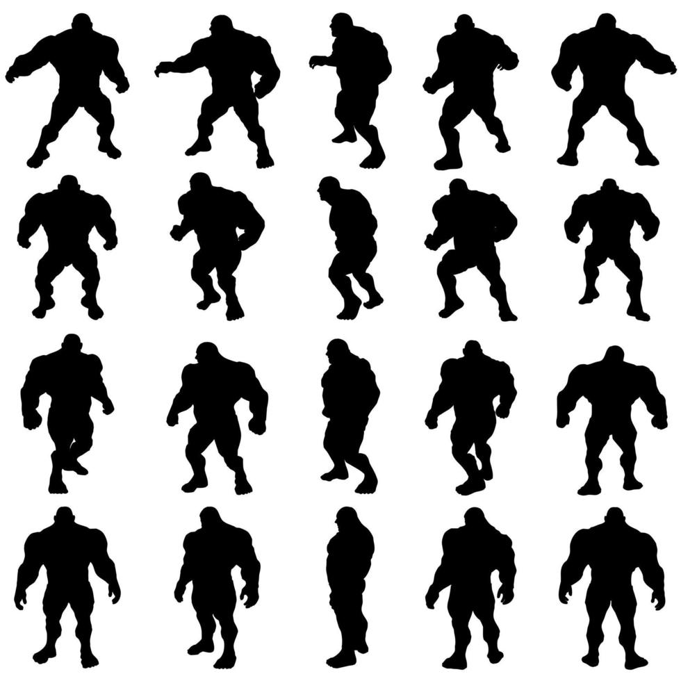 360 rotations silhouette of big muscular man standing bent over vector