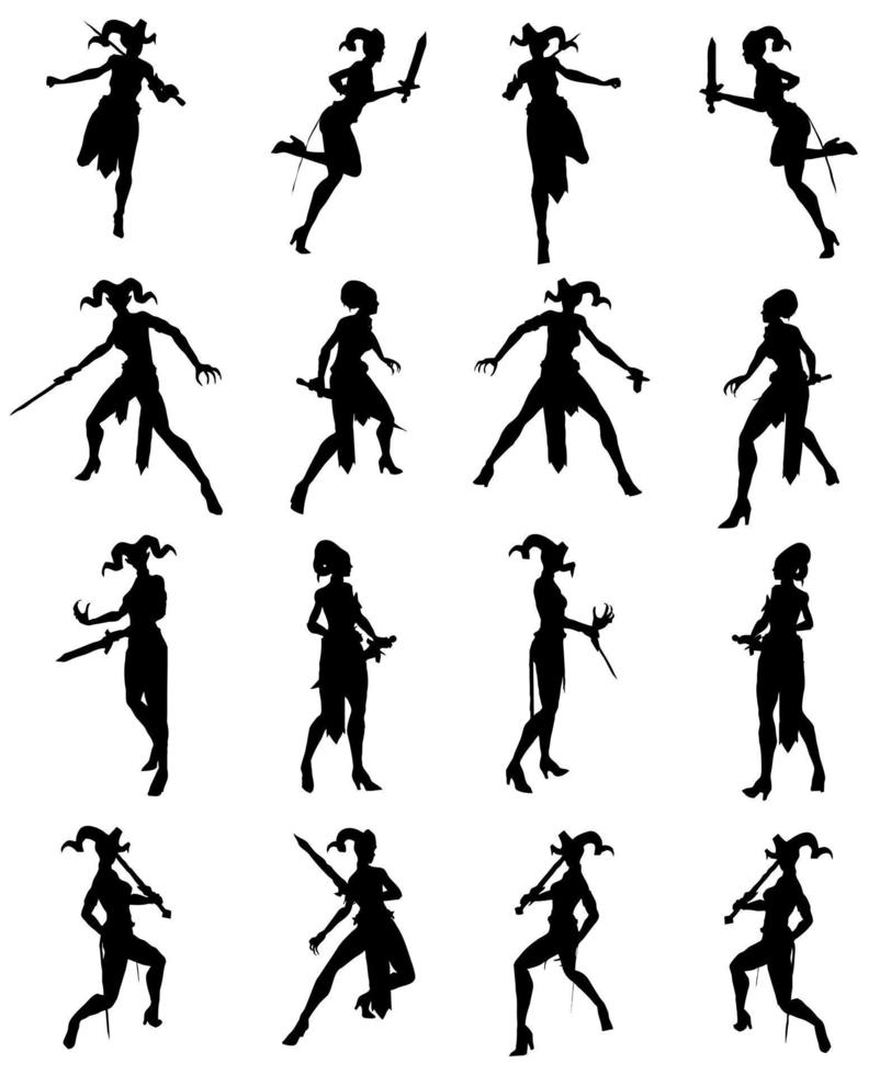 360 rotation of the sword pose female devil silhouette vector