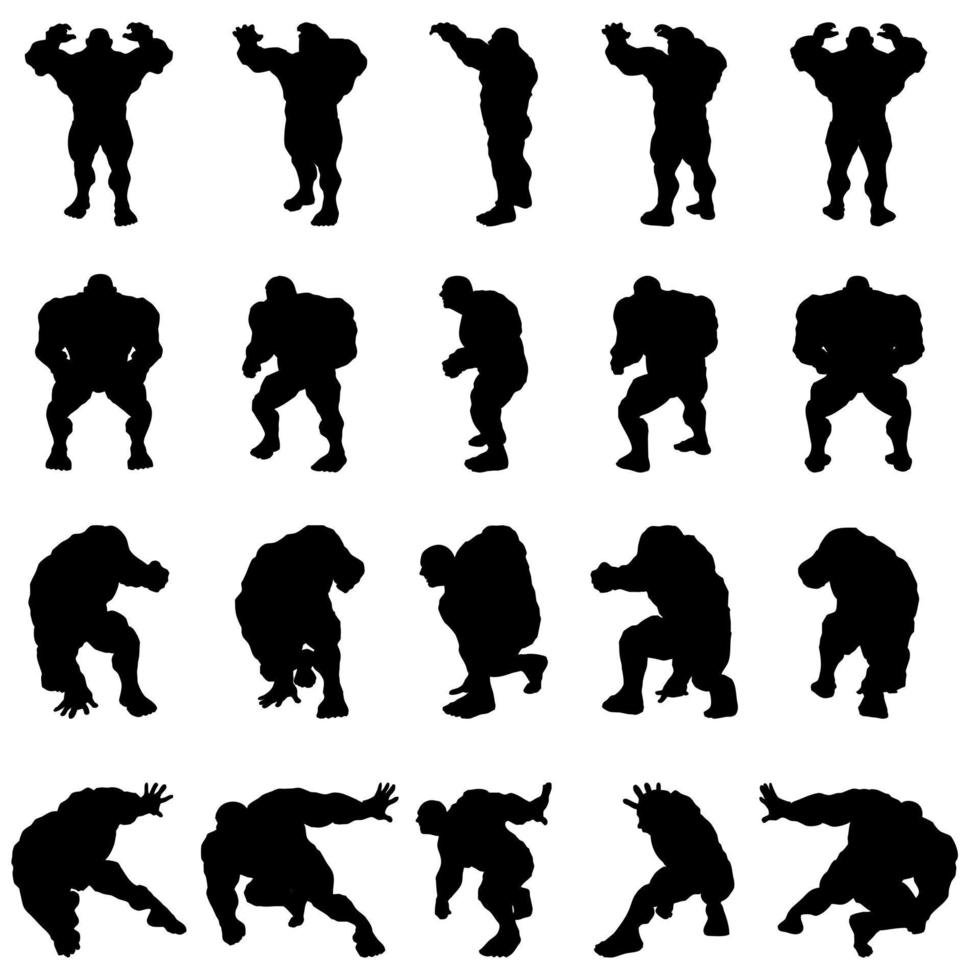 360 rotations big man silhouette muscular and ready to lunge vector