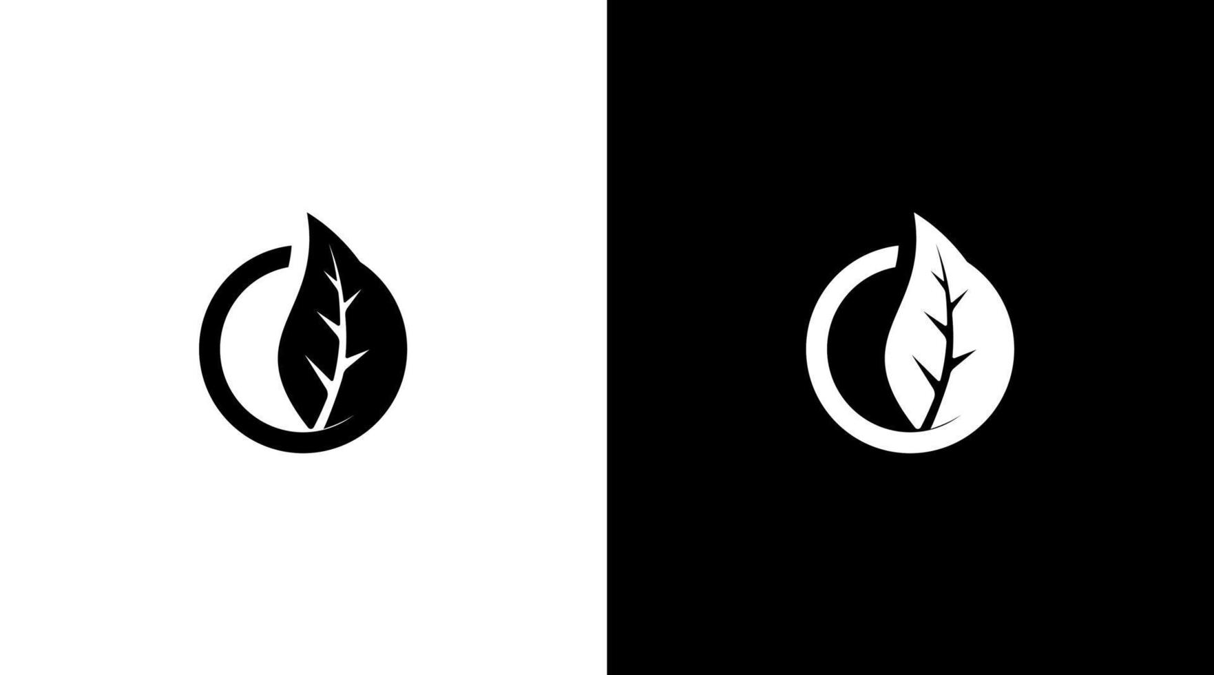 logotipo orgánico monograma hoja natural blanco y negro icono ilustración estilo diseños plantillas vector