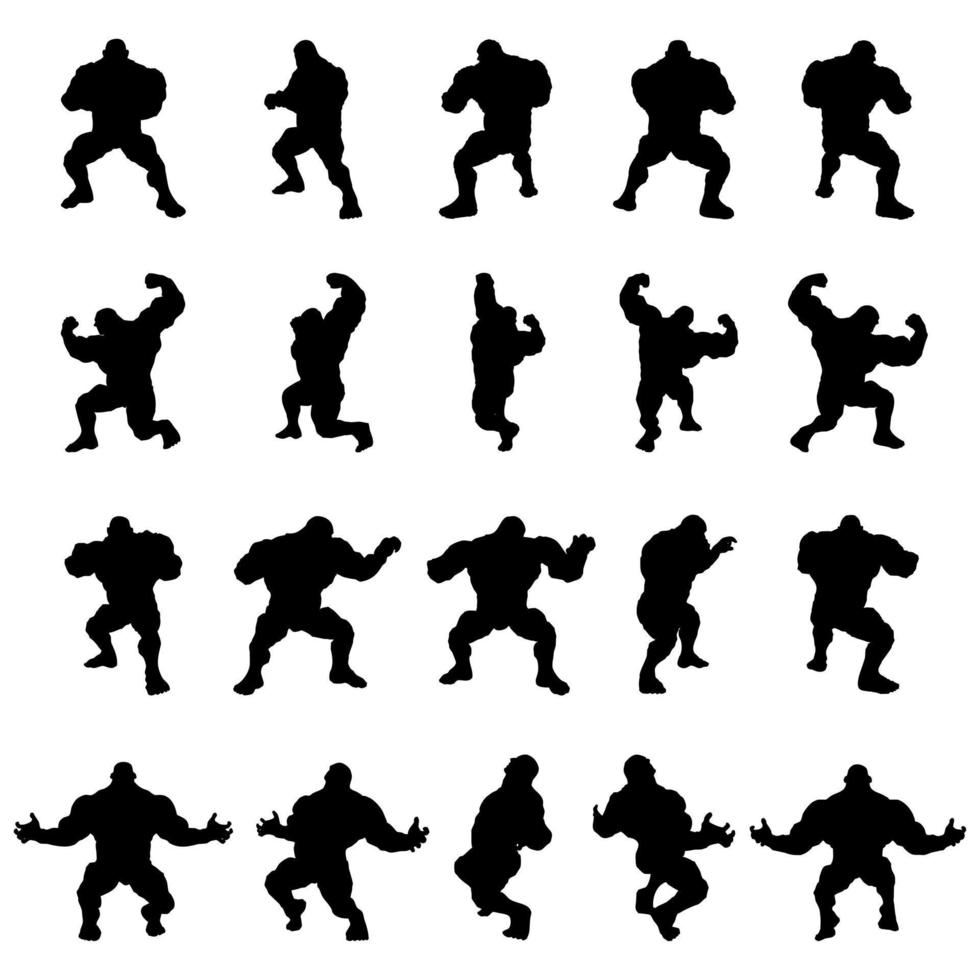 360 rotation big man silhouette muscular and roaring vector