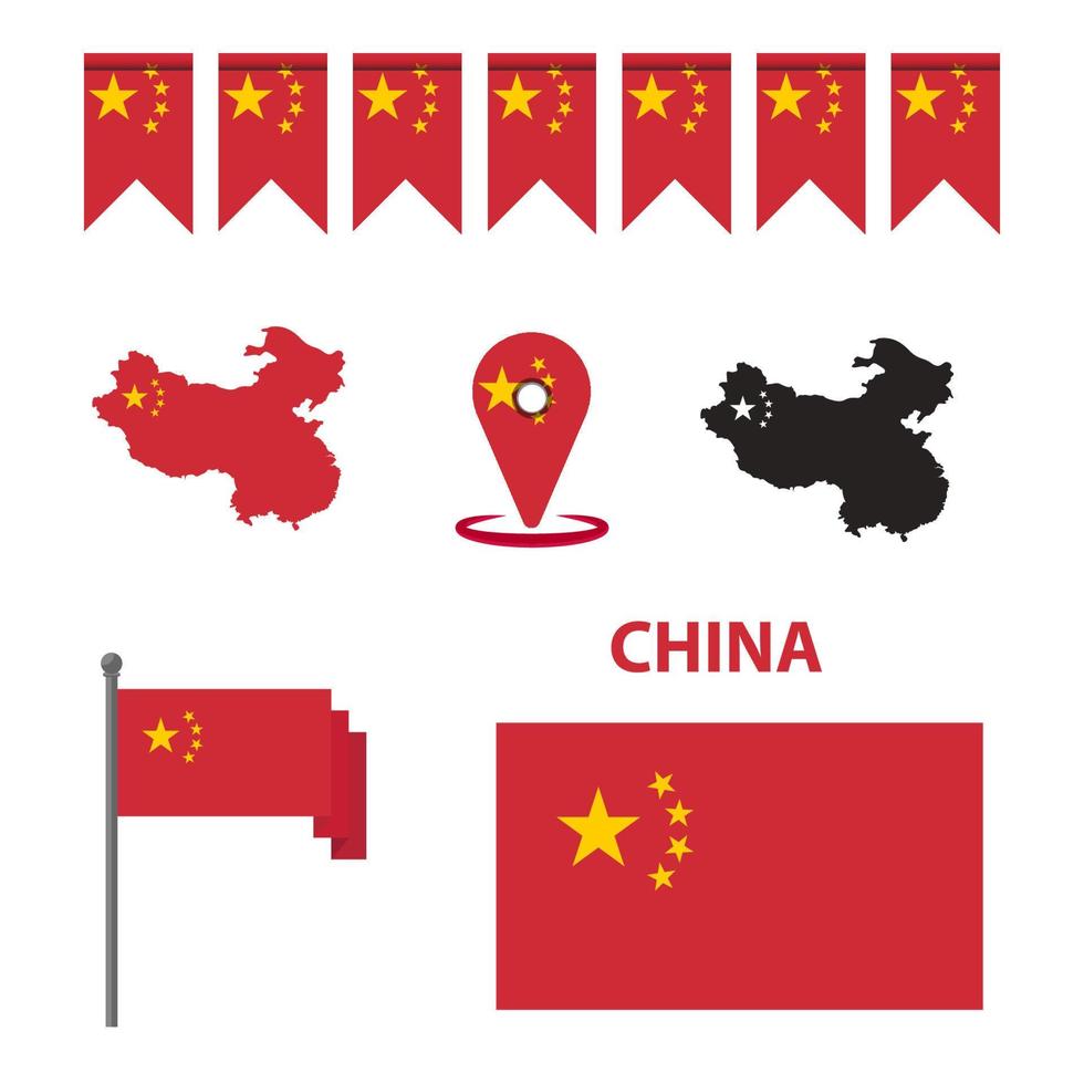 mapa vectorial de china con bandera. aislado, fondo blanco vector