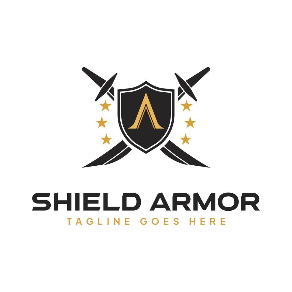 Shield Armor logo vector, Shield and sword shield concept vector