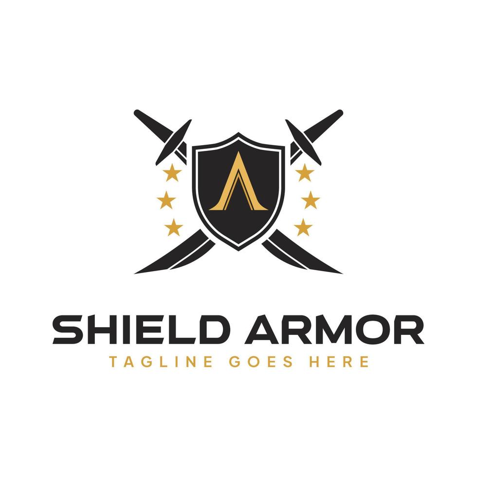 Shield Armor logo vector, Shield and sword shield concept vector