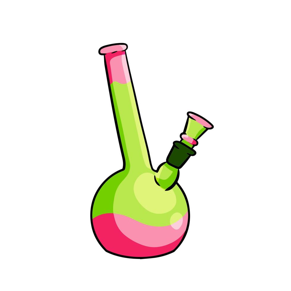 bong para fumar tabaco y marihuana. dependencia de drogas. botella de vidrio para cannabis. ilustración de dibujos animados vector