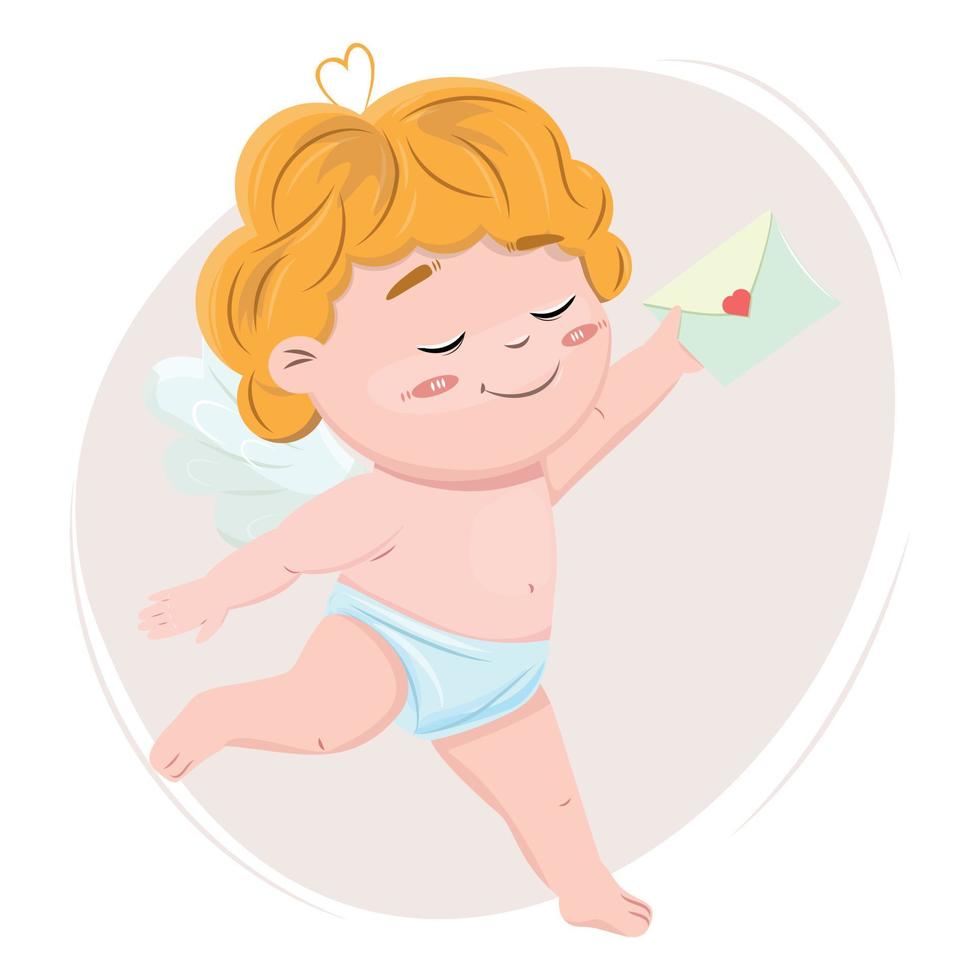 lindo cupido corriendo con el sobre. cupido feliz enamorado entregando una carta de amor. Feliz día de San Valentín. para pancartas, tarjetas, carteles, fondos, elementos de diseño, anuncios. vector