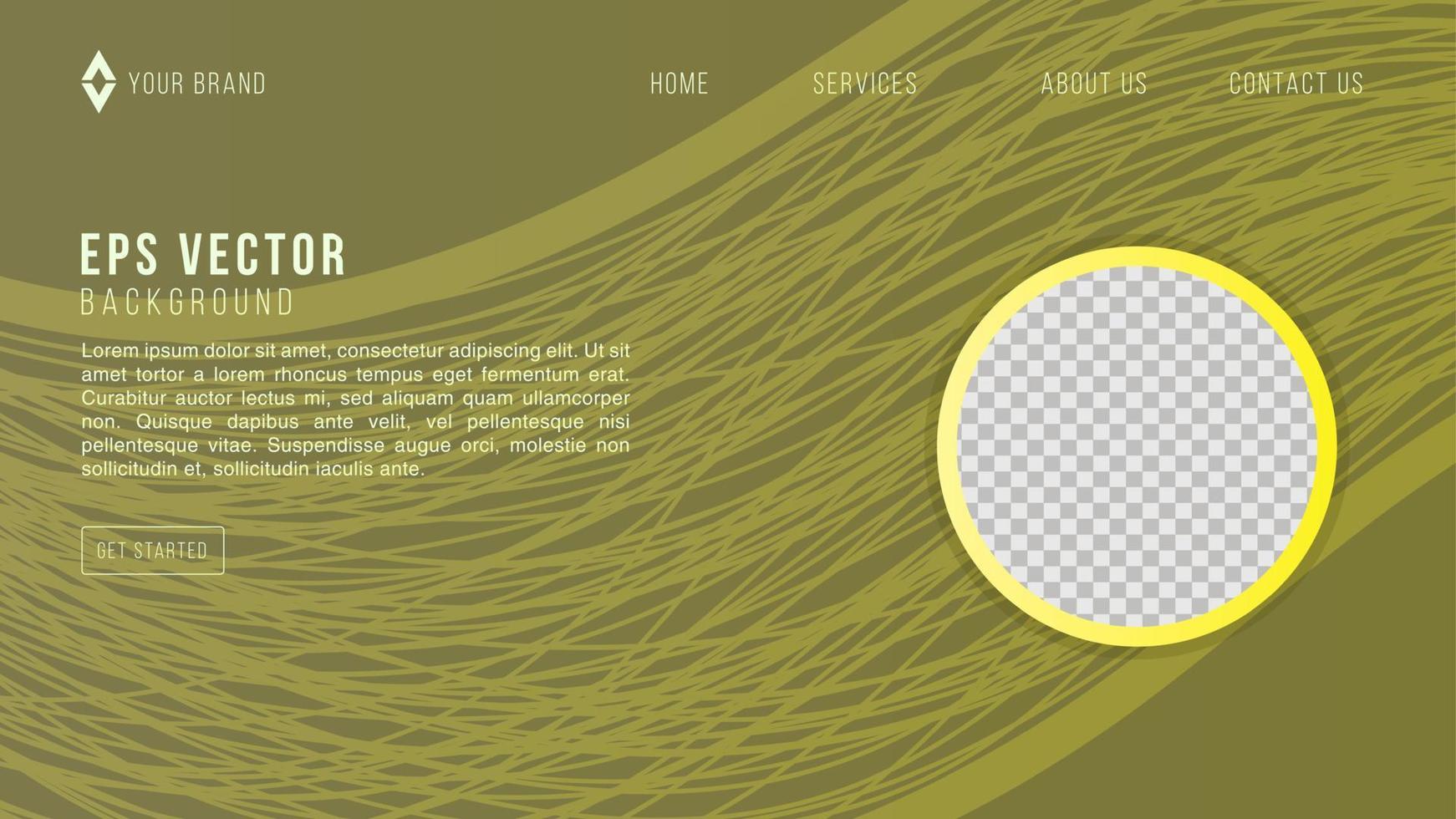 Plantilla web de portada de vector amarillo sobre marrón con líneas onduladas. diseño inteligente para anuncios comerciales. vector abstracto, ciencia, futurista, concepto de tecnología energética