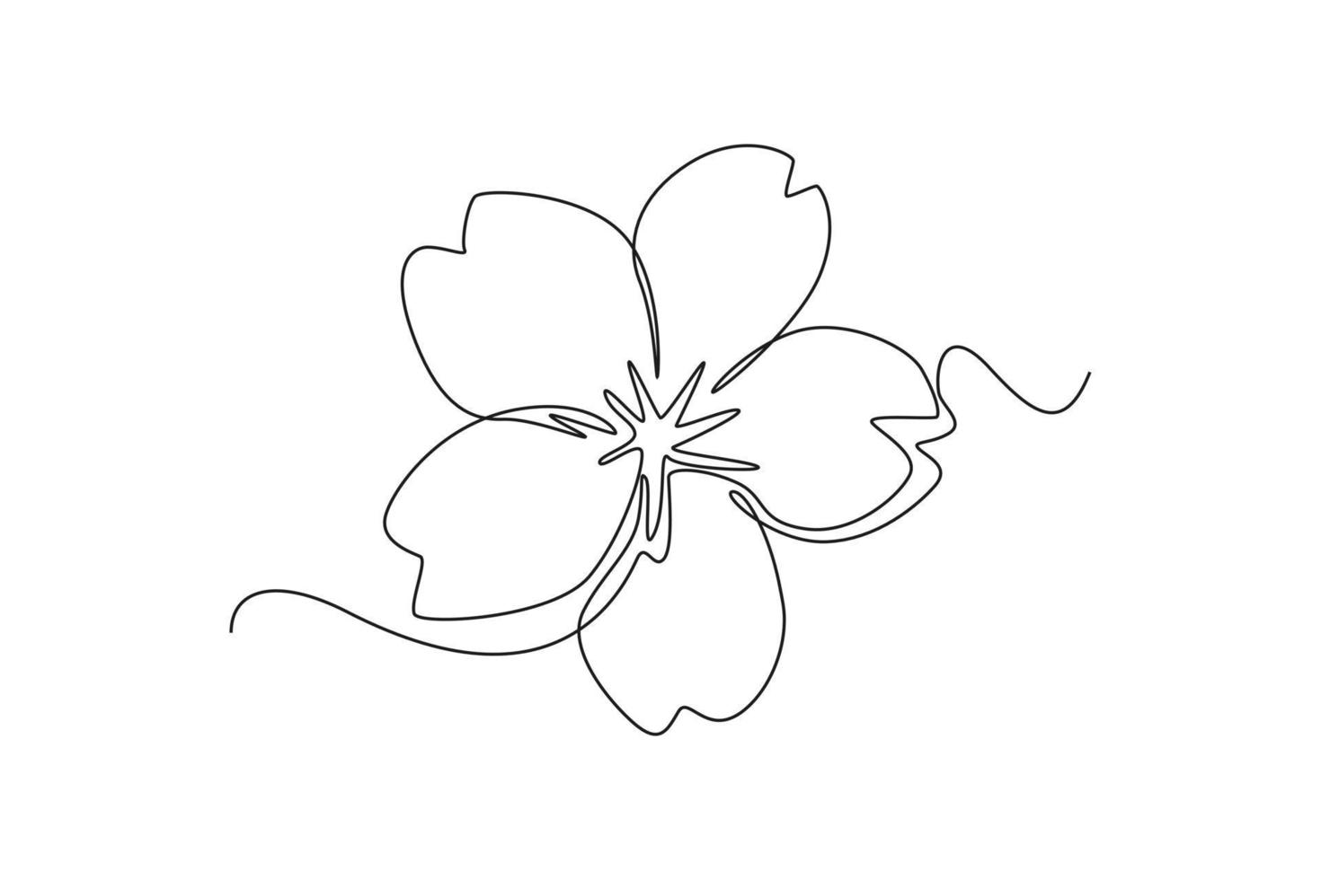 Single one line drawing Flower blossom Sakura. Cherry blossom concept. Continuous line draw design graphic vector illustration.