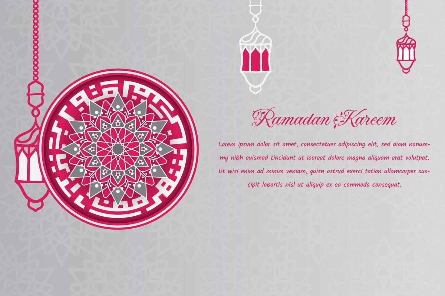 Mandala in white and pink design with arabic text mean is Ramadan is the month in which the Quran was revealed vector