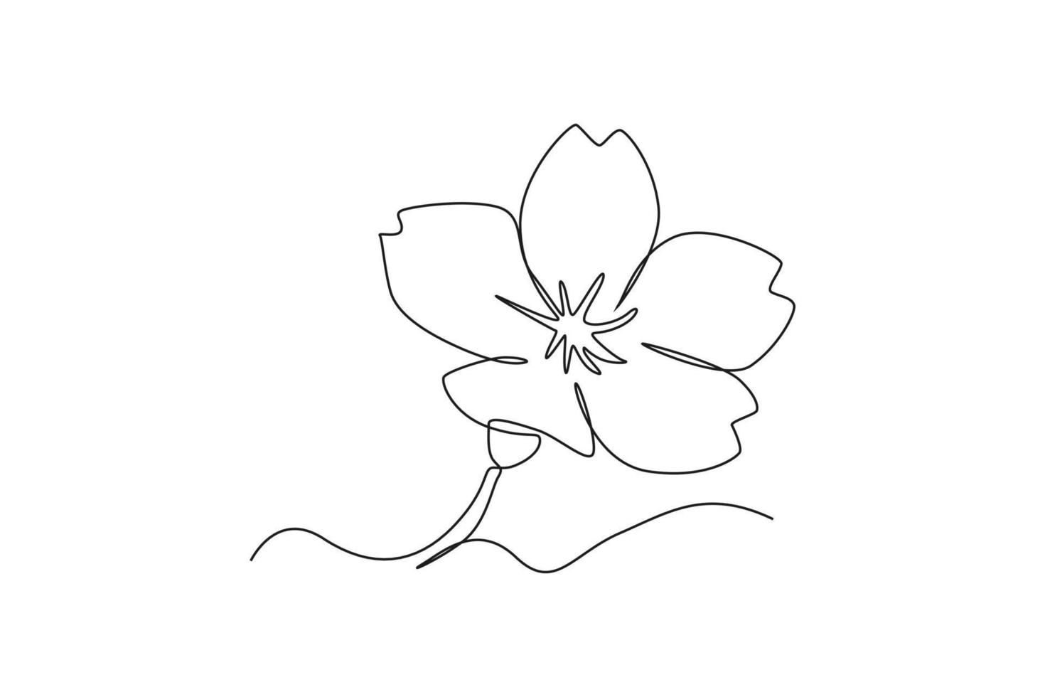 Single one line drawing Flower blossom Sakura. Cherry blossom concept. Continuous line draw design graphic vector illustration.