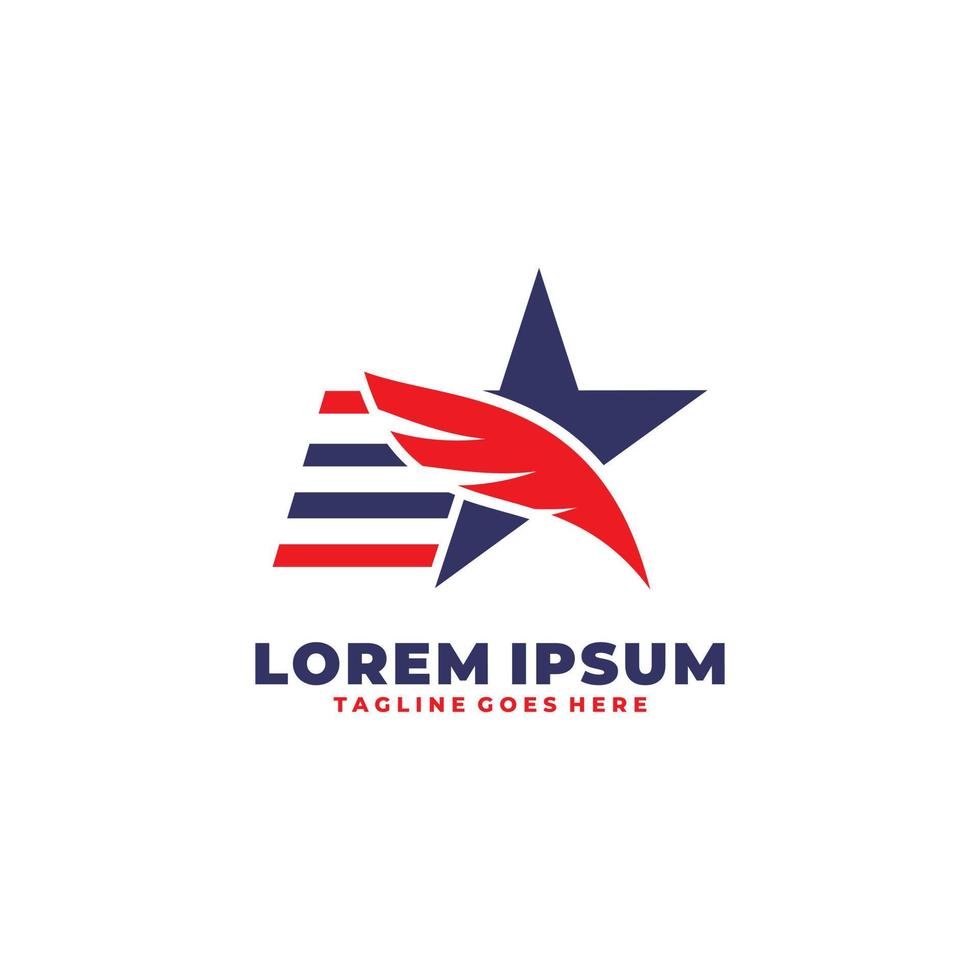 Flag star feather logo design template. vector