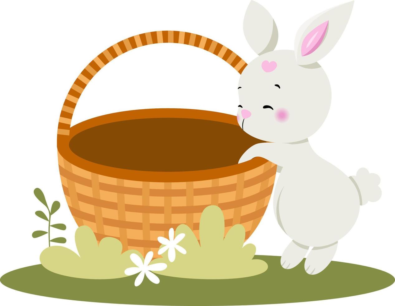 Loving bunny with empty basket in the garden vector