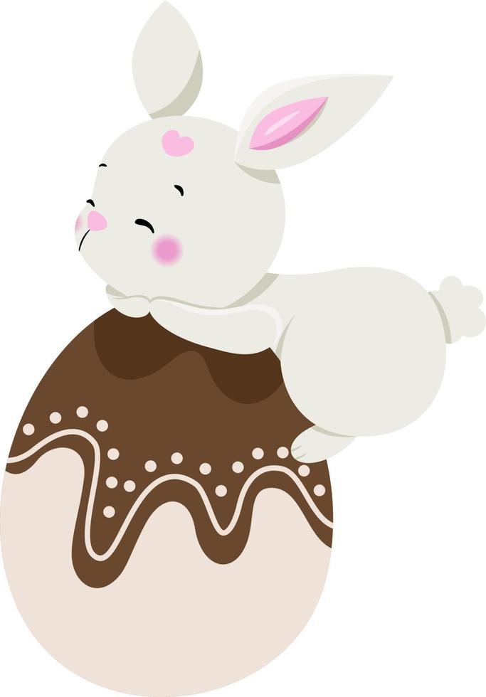 Cute bunny with chocolate easter egg vector